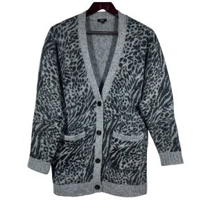 Rails Oslo Cardigan Sweater Womens S Gray Animal Print Alpaca Wool Fuzzy Cozy